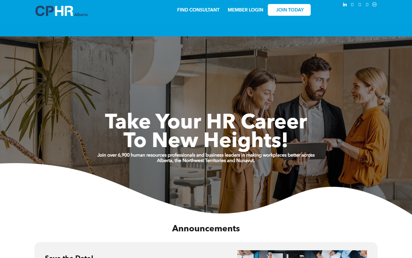 The CPHR Alberta website after the redesign, April 2025