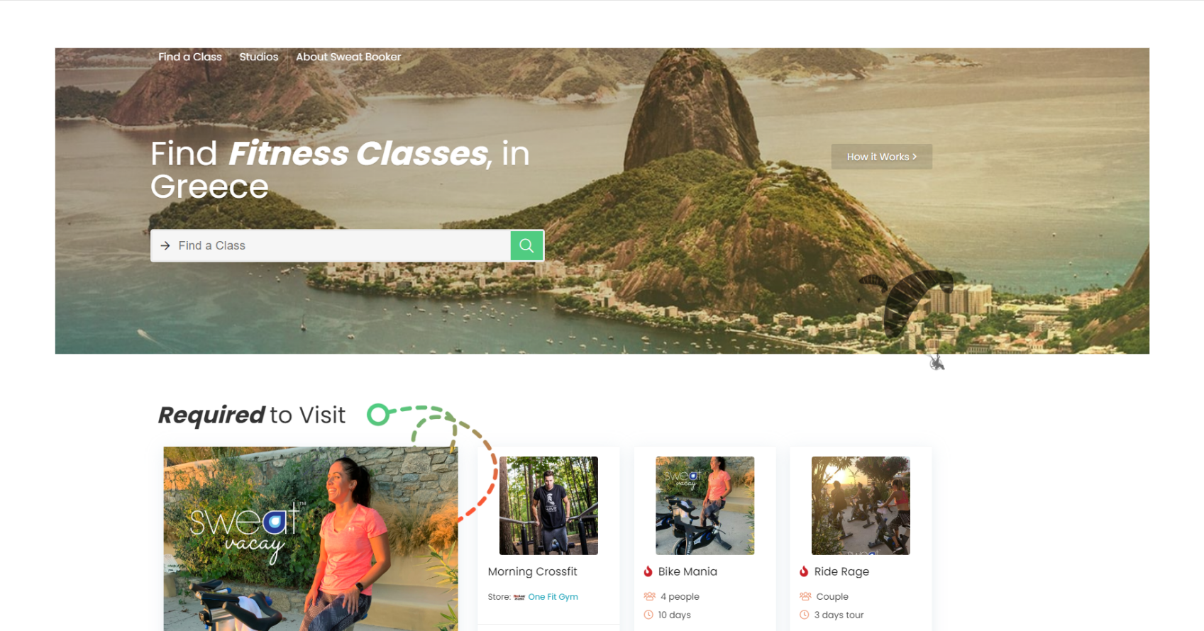 The SweatBooker booking platform website