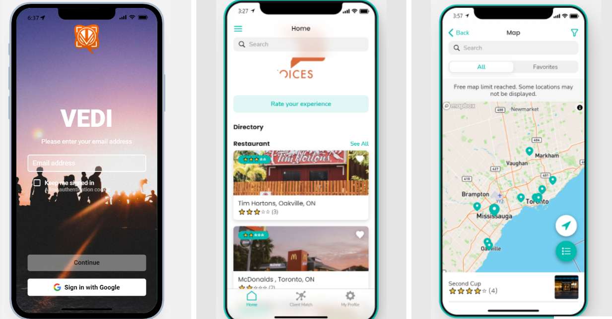 Screens from the VOICES app