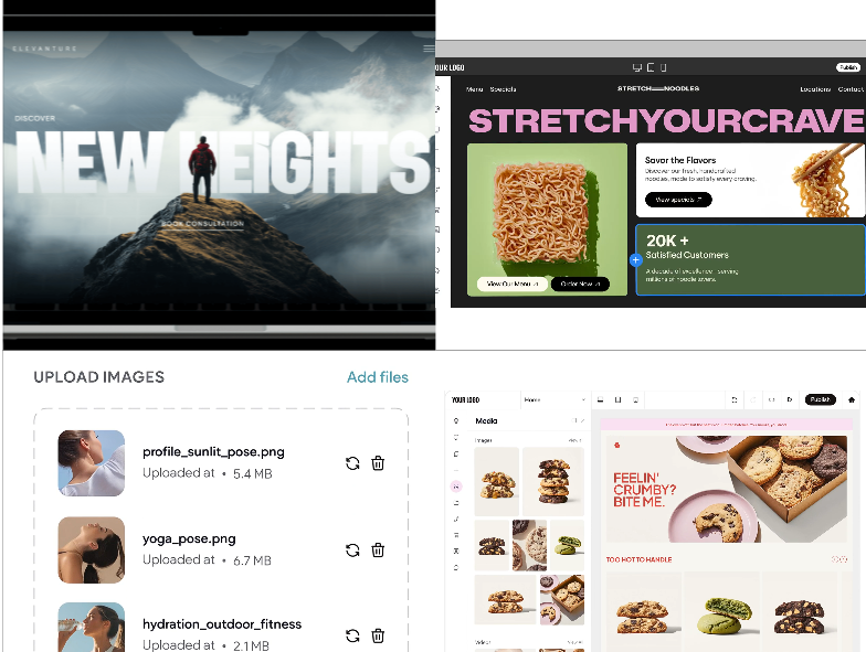 A collage of Zerrow design and marketing work samples